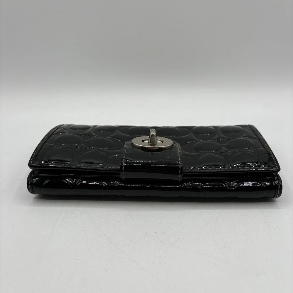 Coach‎ Black Patent Leather Signature C Embossed Turnlock Slim Long Wallet